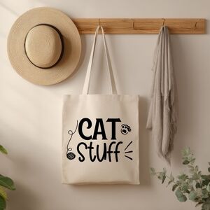 Custom Natural Canvas Tote Bag - Cat Stuff